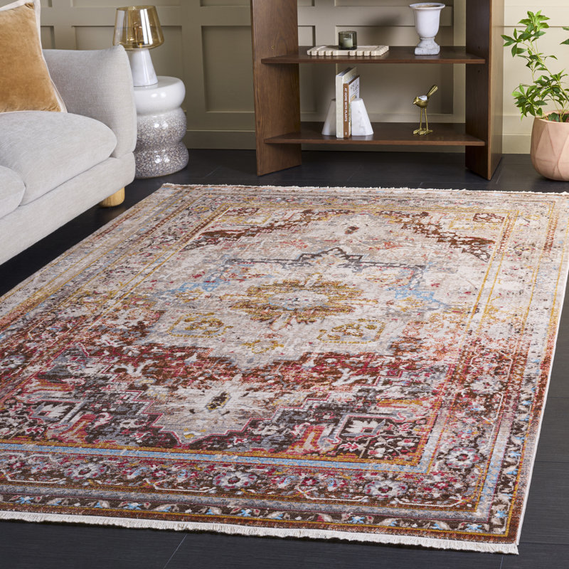 Tapis d'intérieur crème en polyester tissé à plat à la main Rosecrans, Rectangle 5 pi x 7 pi 6 po