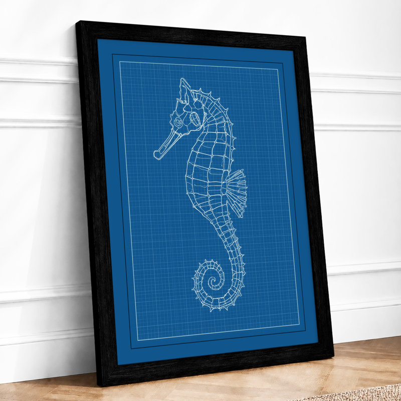 Seahorse Blueprint Modern - Print, Black, A4 - 29.7 x 21.0 cm