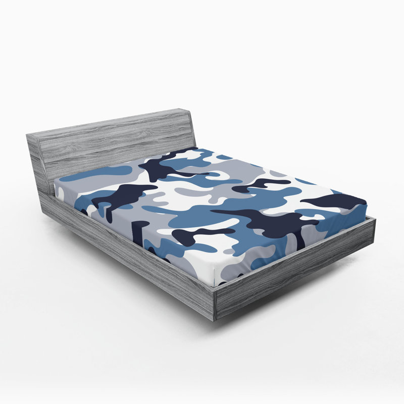 Drap-housse Ambesonne, paquet de 2, Bleu ardoise / indigo / camouflage gris, Drap-housse grand