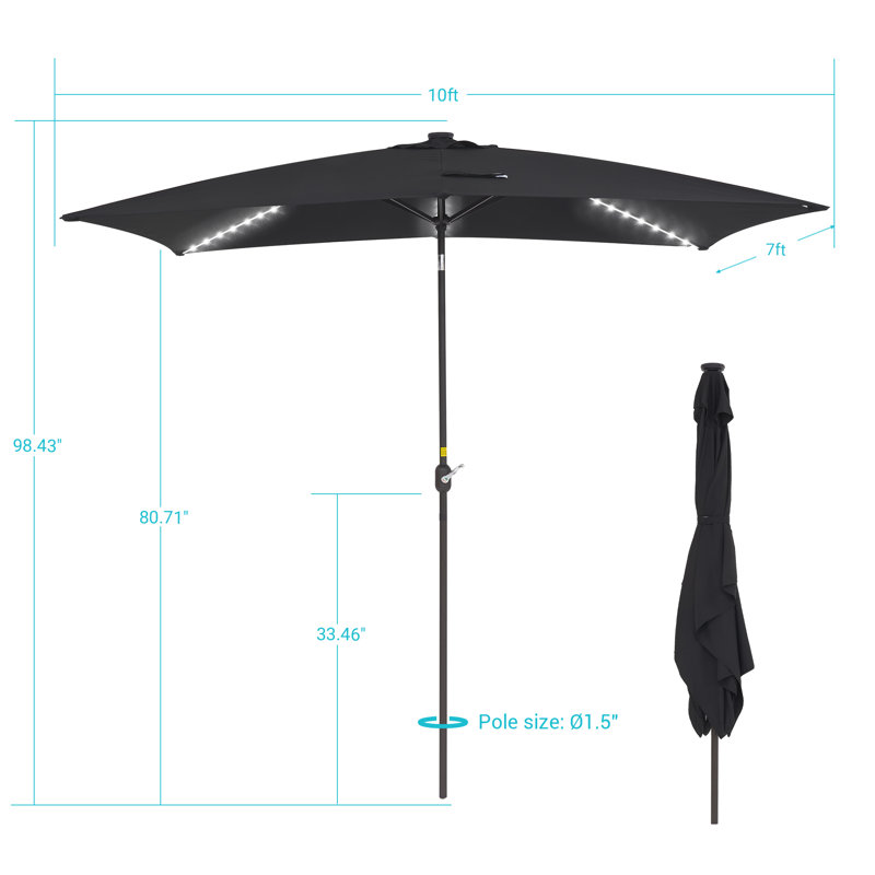 Parasol de marché rectangulaire lumineux 120 po x 84 po Mirela, Noir, noir, noir, noir