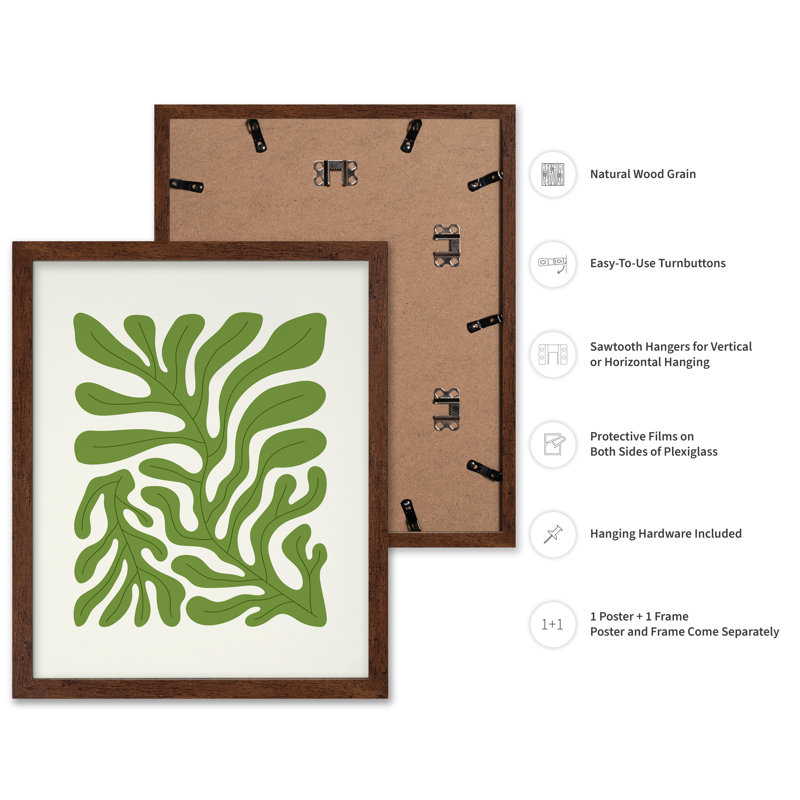 Feuilles de palmier tropicales no 1, H 16 po x l 20 po, Affiche, Encadrement brun