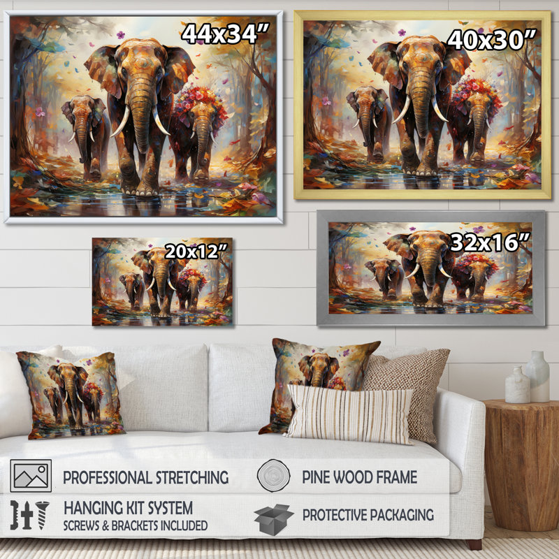 Art asiatique, éléphants thaïlandais VII, reproduction d'art sur toile, H 24 po x l 32 po x P 1 po, Cadre flottant doré