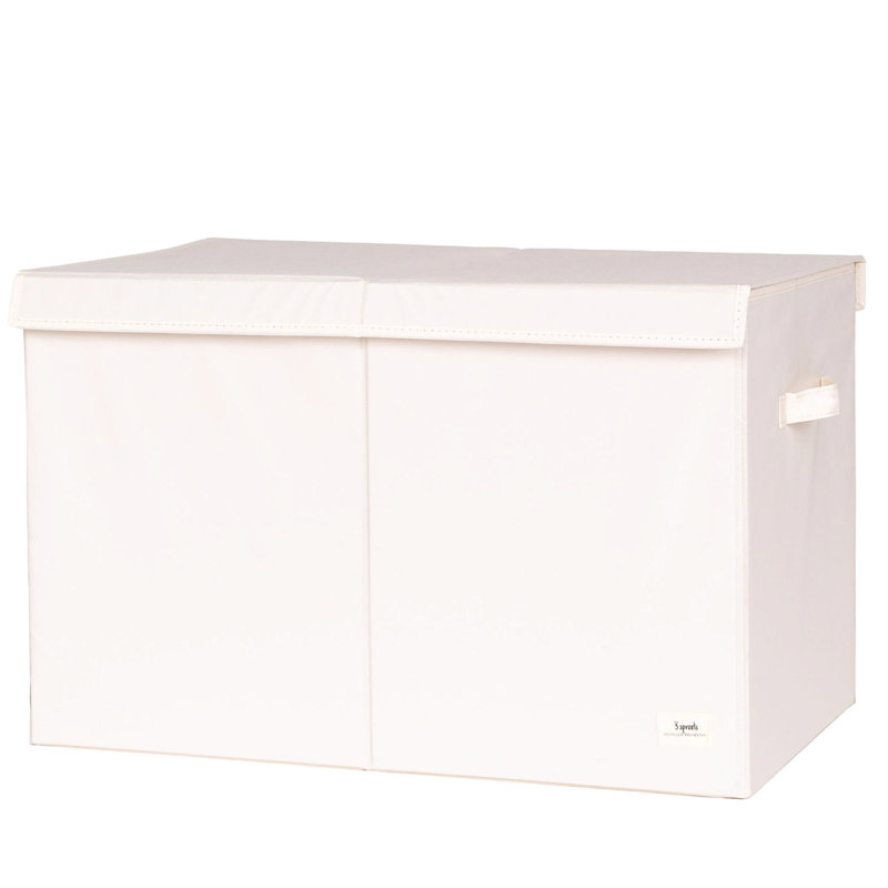 Cream Recycled Fabric Folding Storage Chest with Lid and Handles