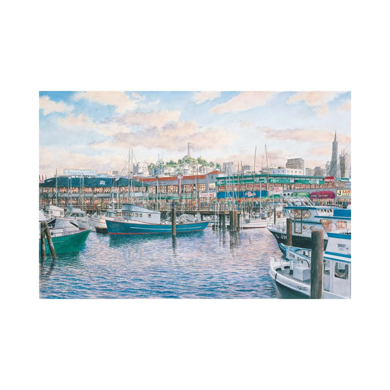 Fisherman's Wharf Sunset by Stanton Manolakas - Wrapped Canvas Painting, 66.04 cm H x 45.72 cm W x 3.175 cm D