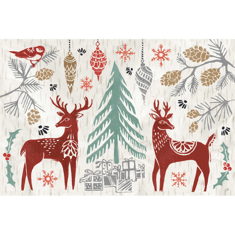 «Woodcut Christmas I», impression sur toile tendue, H 8 po x l 12 po, Non, Toile tendue