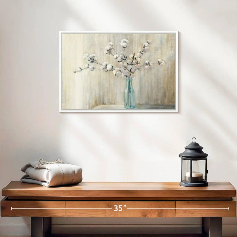 Cotton Bouquet, Floating Frame White, 19" X 13"