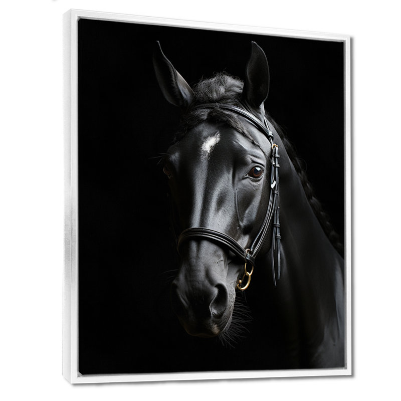 Latifat noir et blanc, cheval, élégance - art sur toile, H 32 po x l 16 po x P 1 po, Cadre flottant blanc