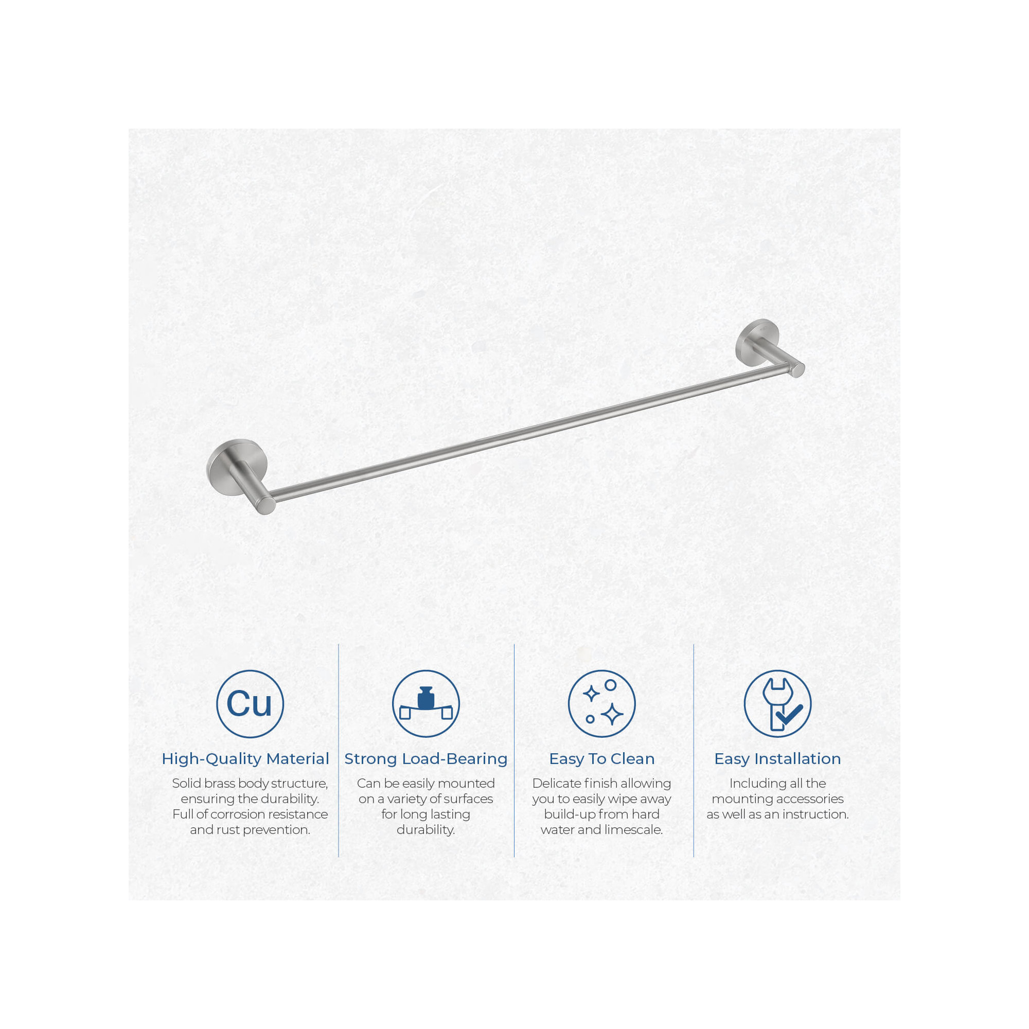 Wall Mounted Towel Bar, Brush Nickel, 2.13" H x 24" W x 2.88" D