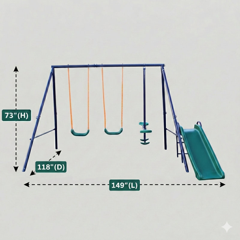 Ensemble de balançoire 4 en 1 avec balançoire à bascule, balançoire à ceinture, glissoire et balançoire