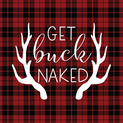 Get Buck Naked Red Plaid - Wrapped Canvas Print