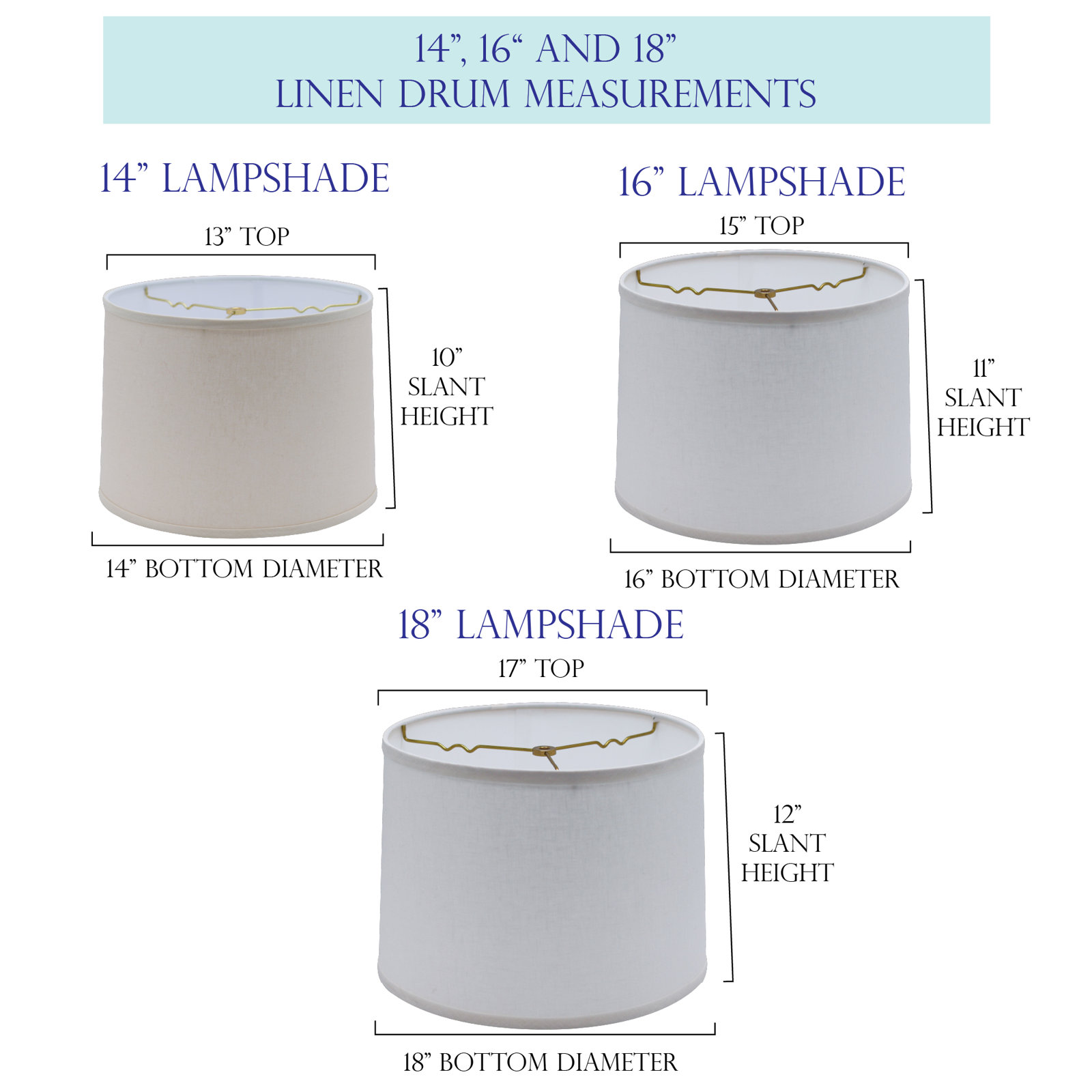 Drum Hardback Lamp Shade with Washer Fitter, 10" H x 14" W x 14" D