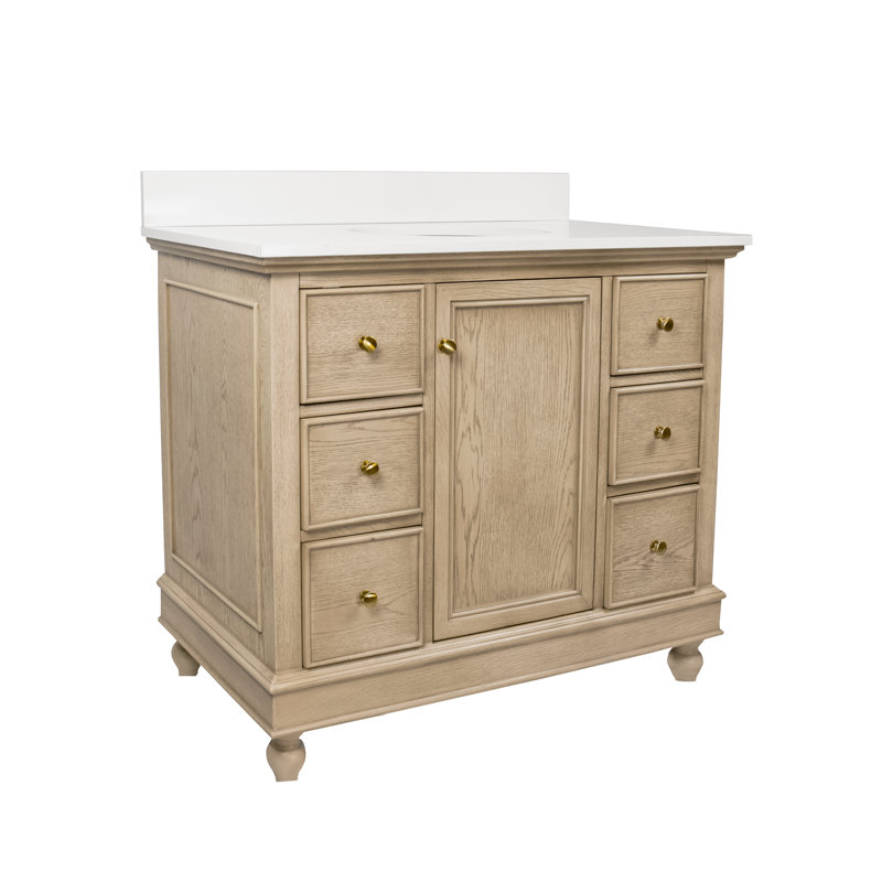 Dorismar 42" Single Bathroom Vanity Set, Engineered White, Greige Oak