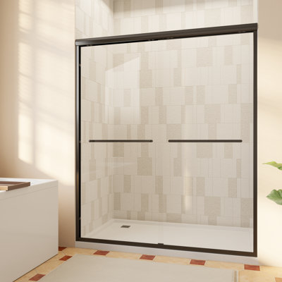 56-60" W x 72" H Double Sliding Shower Door with 1/4" 6mm Tempered Glass, Matte Black