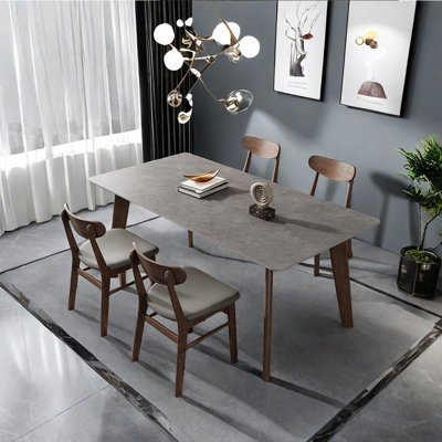 Modern elegance ash stone table and oak chairs