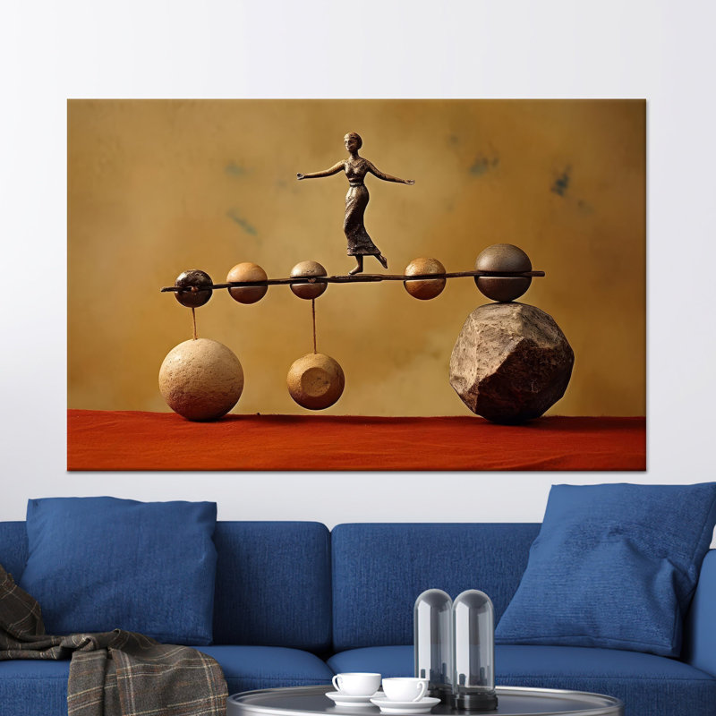 Toile imprimée: «Abstract Woman Balancing Stones», art mural bohémien, 1P, 47,3 po H x 102,4 po l