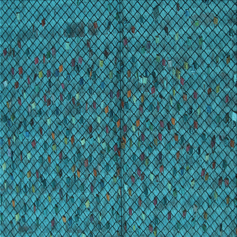 Tapis bleu sarcelle / acier à motif géométrique en laine, Carré 8 pi