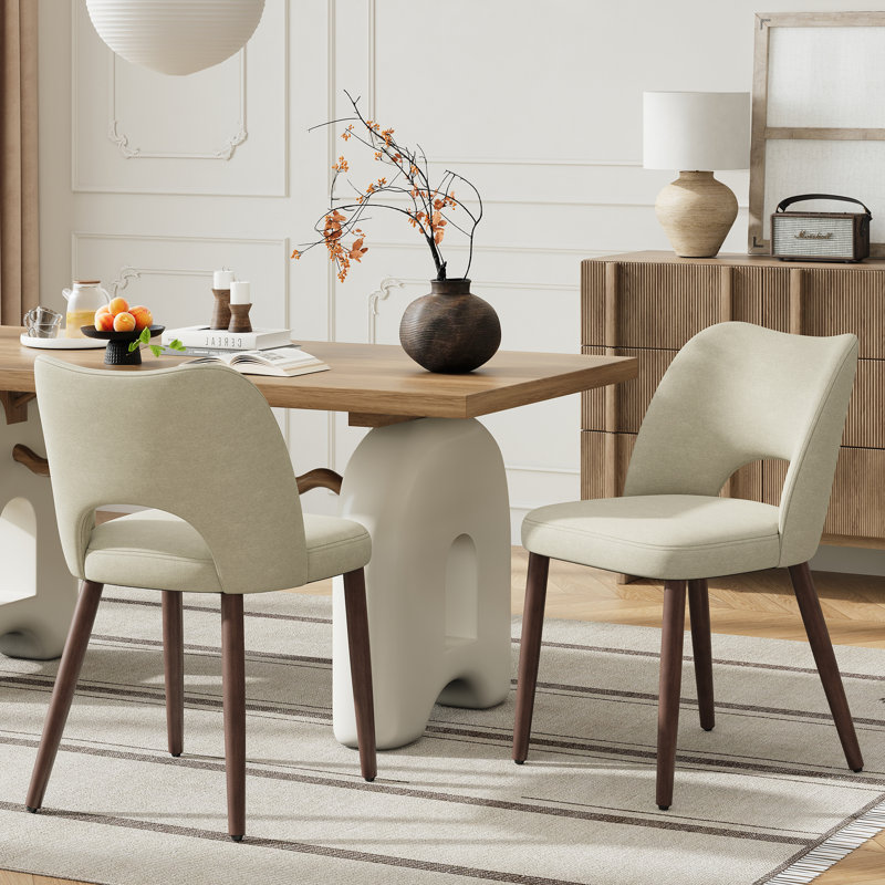Chaise rembourrée moderne avec pieds en bois massif, Camel-Fabric
