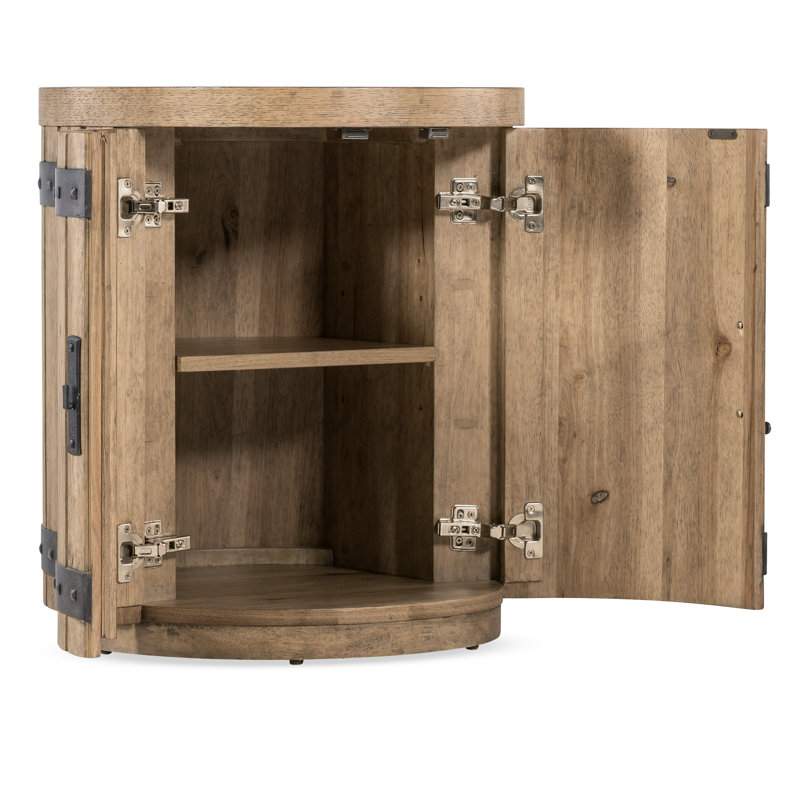 Rustic Oak Round Wine Barrel End Table with Storage