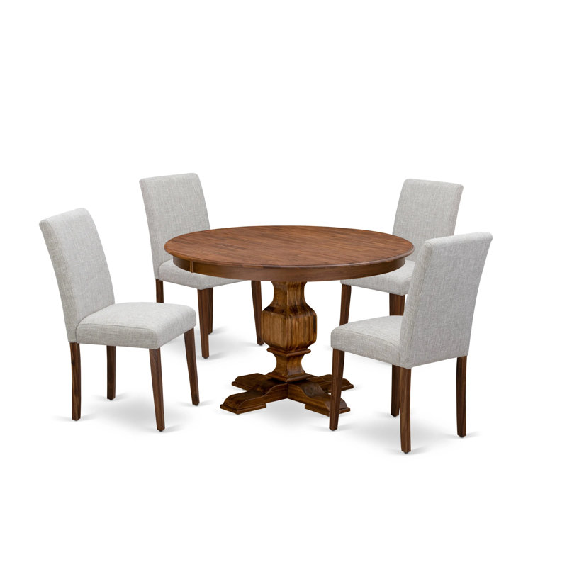 Antique Walnut Pedestal Dining Set with Doeskin Chairs