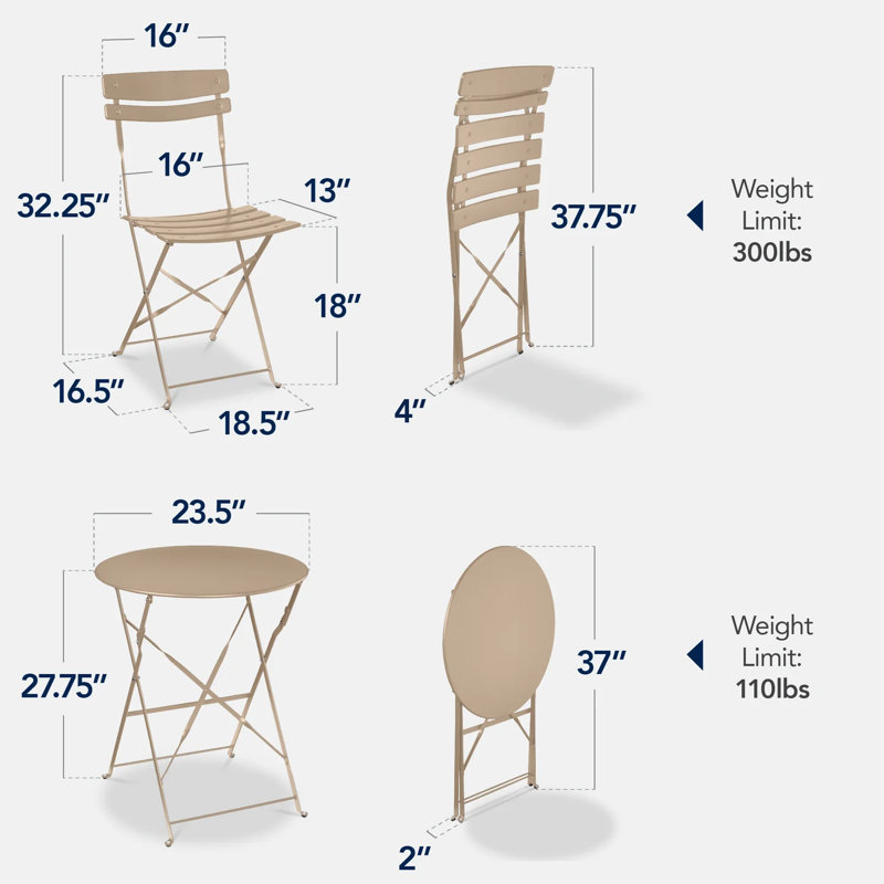 Folding Patio Bistro Set, Sand