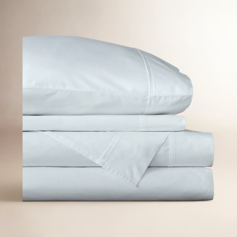 Emrik Brushed Organic Cotton Percale Sheet Set, Pale Blue, King
