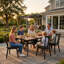 Table de salle à manger rectangulaire stable en faux bois avec trou pour parasol