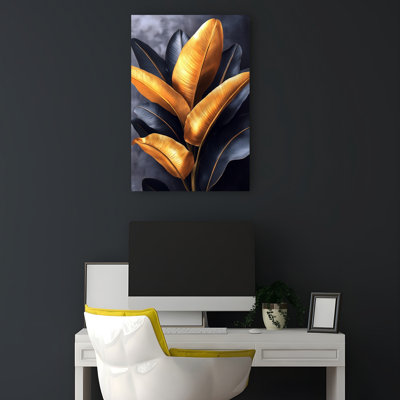 Luxe, feuilles dorées abstraites, nature dramatique et audacieuse, art mural tropical