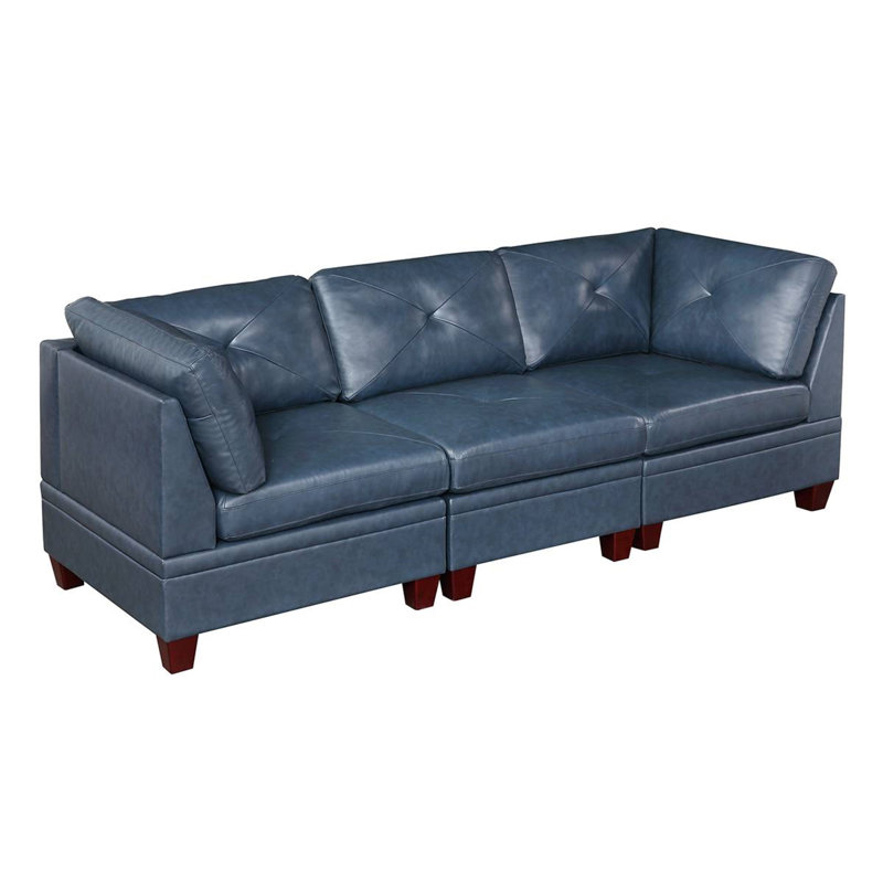 Callayyi 102" Square Arm Modular Sofa, Ink Blue Genuine Leather