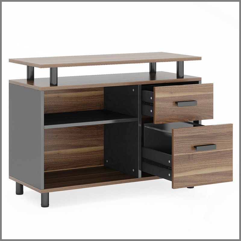 Bureau de direction en L de 63 pouces avec classeur, poste de travail moderne spacieux pour la maison et le bureau, brun rustique et finition noire