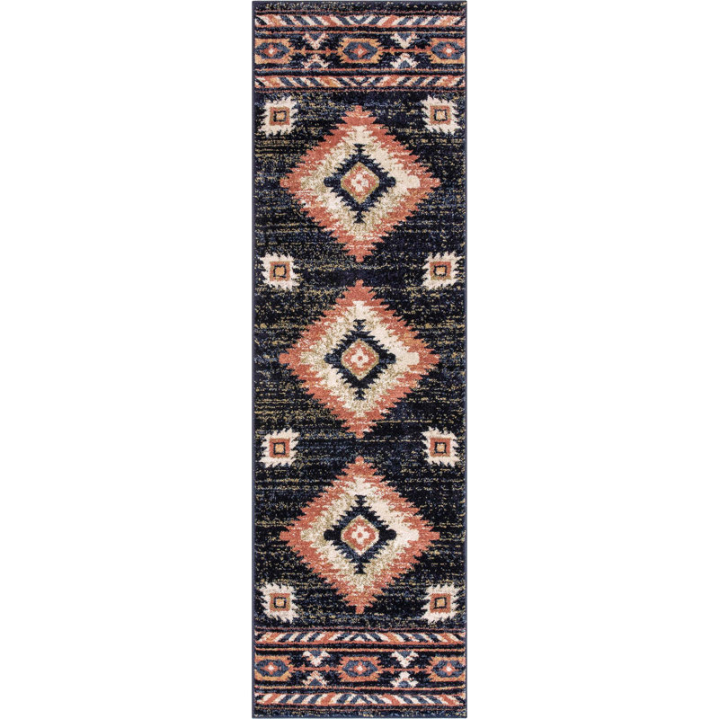 Lorelee Moroccan Southwestern Blue Beige Area Rug, Runner 2'3" x 7'3"