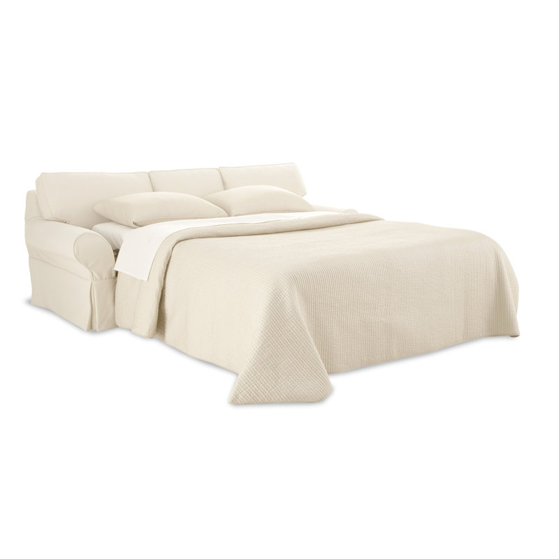 Casey 88" Rolled Arm Slipcovered Sofa Bed, Drusky Beige Performance
