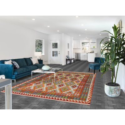 Tapis oriental réversible en laine Kilim 7 x 10