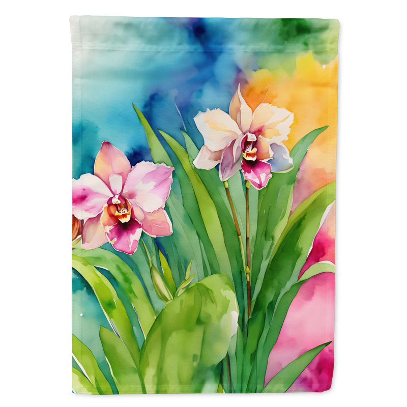 Orchidées dans le drapeau de la maison à l'aquarelle