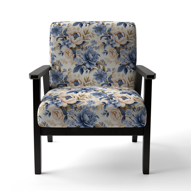 Cobalt Blue Scrollwork Swirls Victorian Pattern II - Upholstered Floral Accent Chair