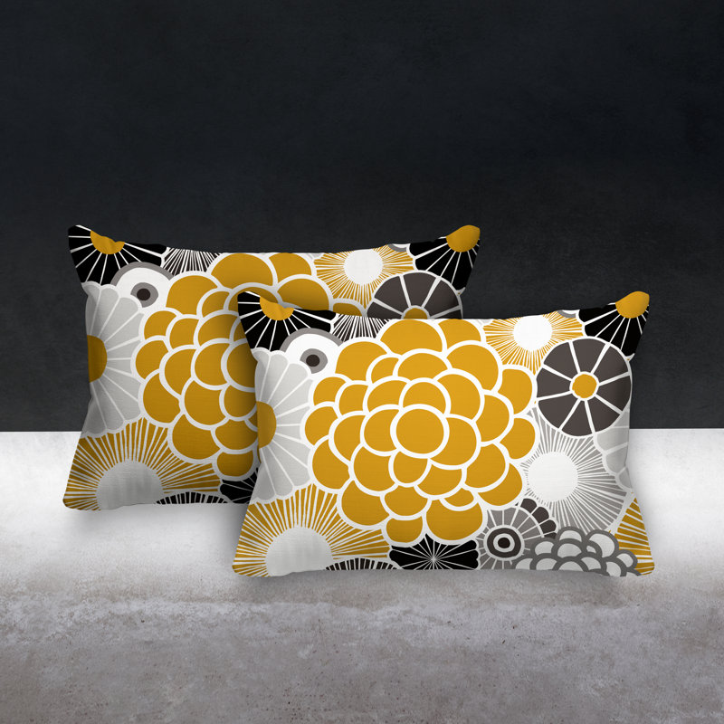 Coussin lombaire floral intérieur / extérieur, Jaune