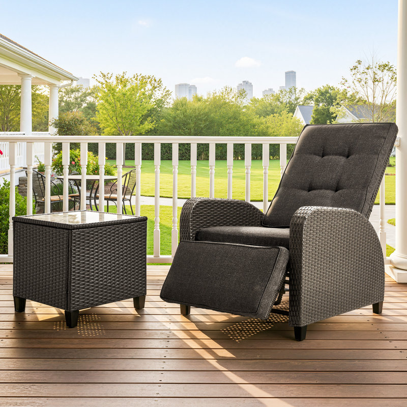 Adjustable Outdoor Recliner Lounge Chair With Storage Side Table And Weather-Resistant Cushions, Gray