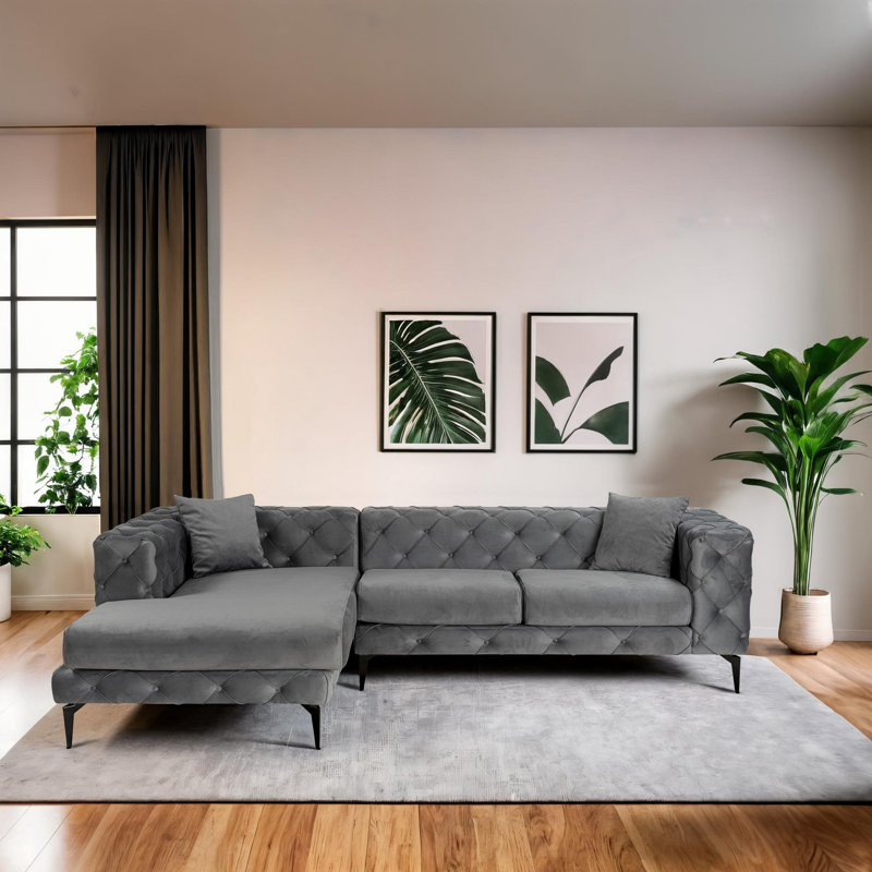 Canapé d'angle, Mélange de polyester gris, Orienté à gauche (vu de face), Noir