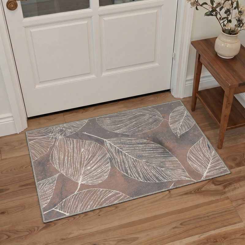 Folia Vintage Machine Washable White / Blue / Orange Indoor Area Rug with Non-Slip Backing, Rectangle 6' x 9'