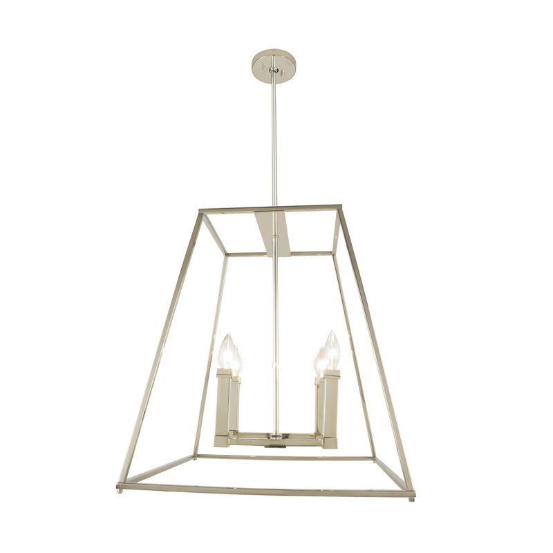 Lustre rectangulaire lanterne 4 lumières Jeffry, H 17 po x l 22 po x P 22 po, Nickel brossé