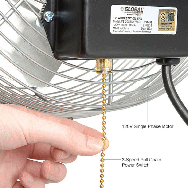 Global Industrial 12 Inch 3 Speed 360 Rotation Workbench Wall Mount Rotating Fan