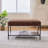 30.7" Faux Fur Upholstered Bench with Wooden Open Storage Shelf,-1733570139
