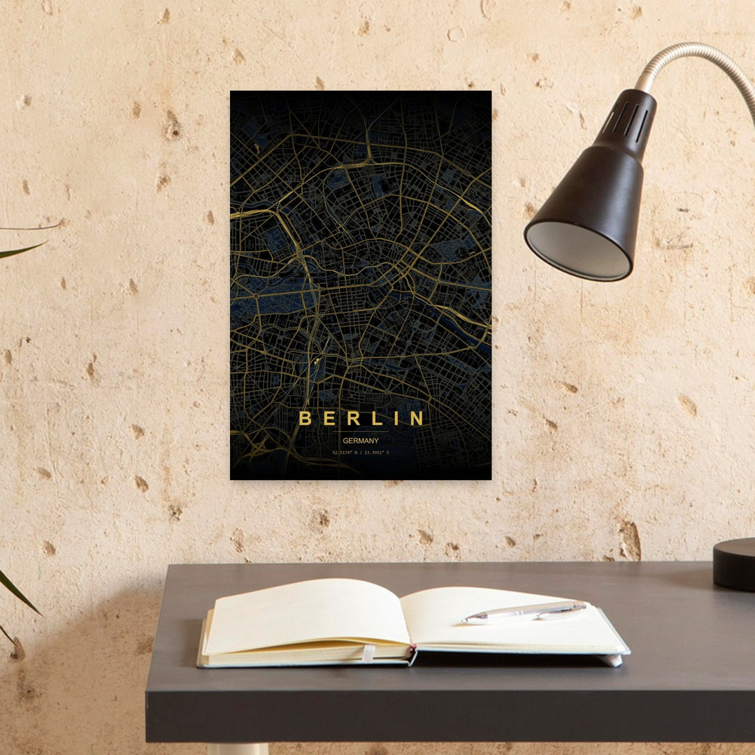 Golden Berlin Map Abstract Elegant Geometric Architecture City Wall Art Print