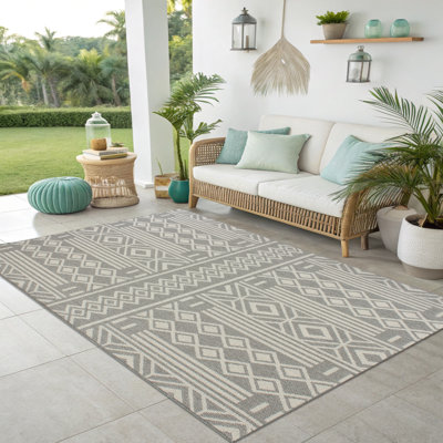Tapis d'extérieur tissé à motif géométrique Tribal