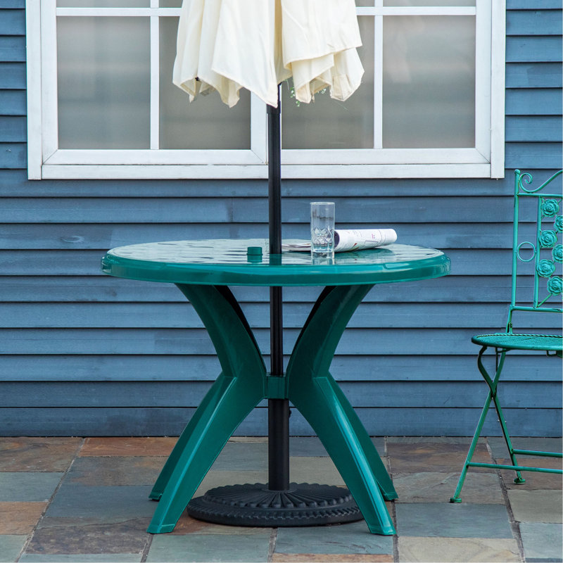Outsunny 36.25" Dia Round Plastic Patio Table With Umbrella Hole, Outdoor Bistro Dining Table, For Bar, Garden, Backyard, Poolside, Yard
