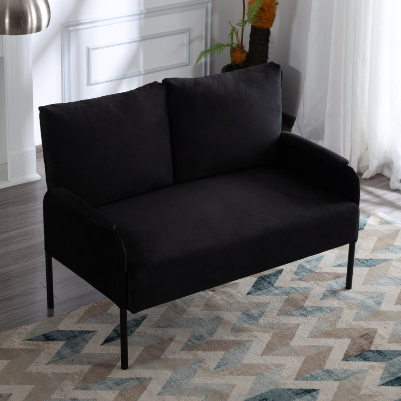 45.7 "Metal-Framed Sofas For Small Spaces, Linen And Velvet, Black Velvet