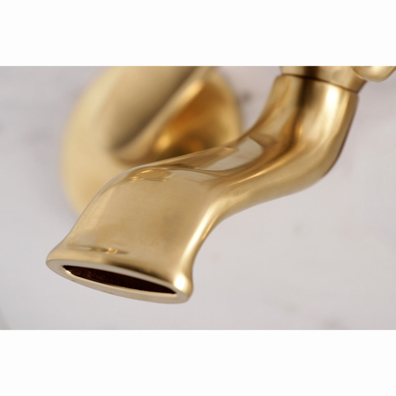 Kingston Brass Kingston Two-Handle 2-Hole Wall Mount Clawfoot Tub Faucet with Hand Shower, Brushed Brass