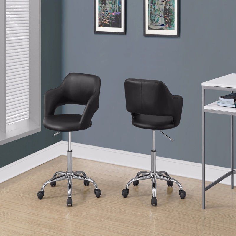 Chaise de bureau, hauteur réglable, pivotante, ergonomique, accoudoirs, bureau d'ordinateur, bureau, aspect cuir noir, métal chromé, contemporain, moderne