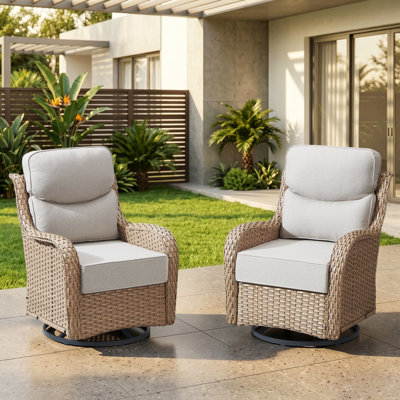 Wickes Outdoor Patio Wicker Swivel Glide Rocker Chair With 6" Thick Cushions (2-Pack)