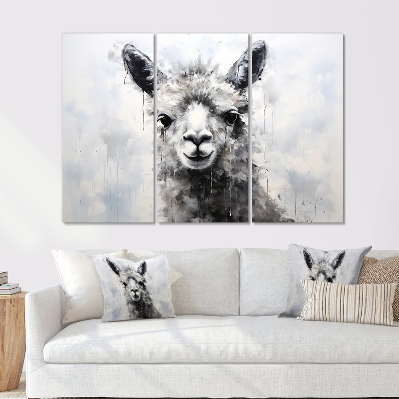 Blac et blanc minimalisme alpaga monochrome - ensemble d'art mural Alpacas, H 32 po x l 48 po
