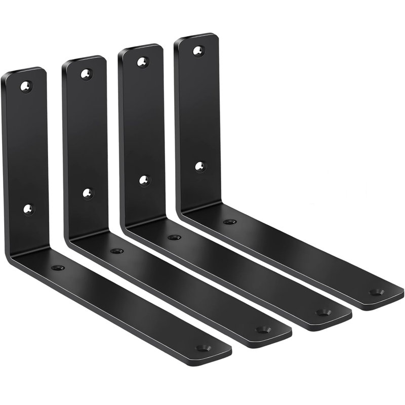 Paquet de 4 supports de tablettes robustes de 6 po x 8 po, support en L flottant de qualité supérieure pour le mur, la cuisine et le support de tablette de manteau de cheminée | Quart de pouce (1/4 po) d'épaisseur | thermolaqué noir